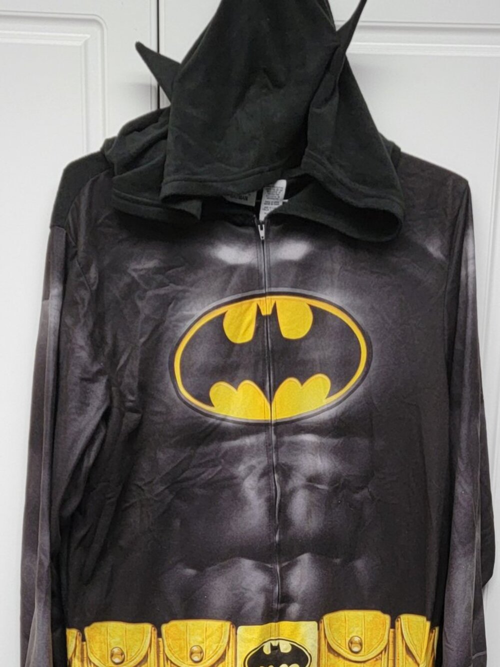 NWT Batman Black Fleece Hooded Adult XLarge PJ Suit One Piece Front Zip Costume
